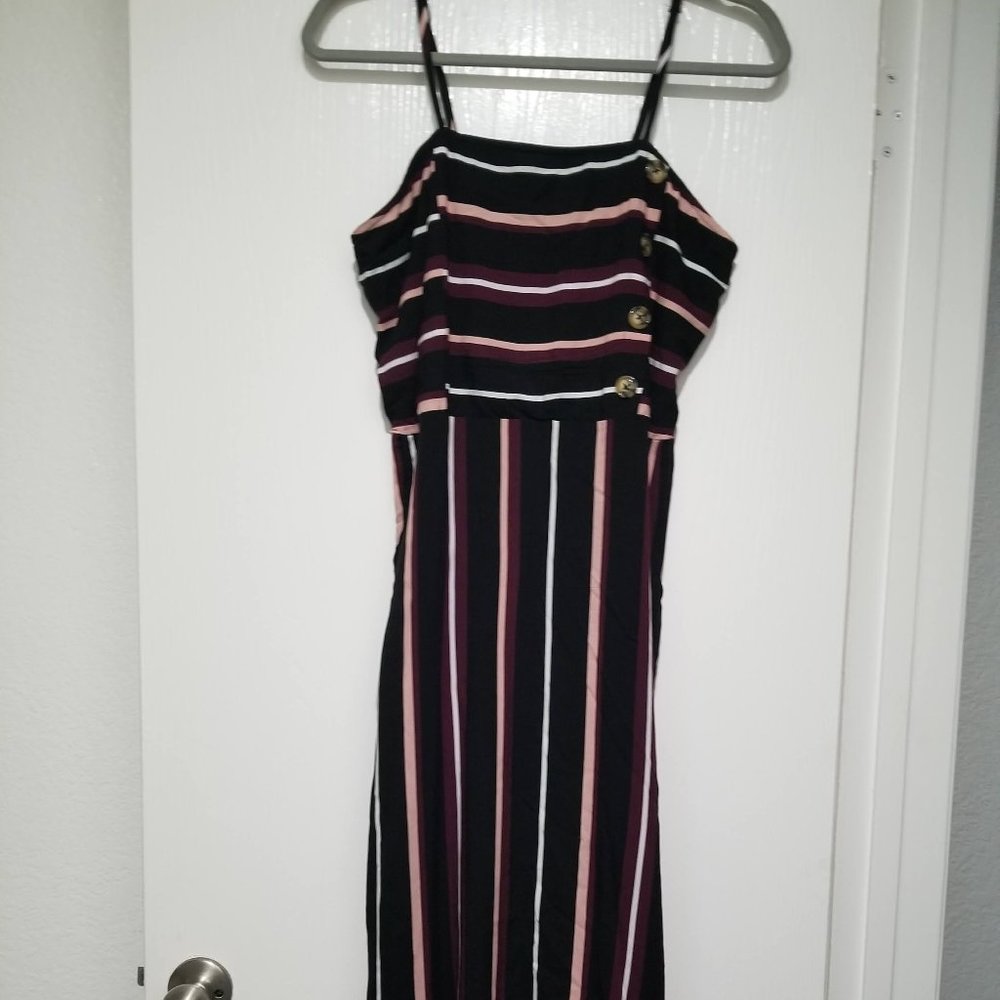 Black striped midi sleeveless dress